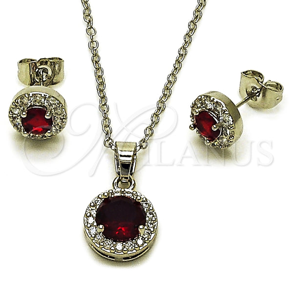 Juego de Arete y Dije de Adulto 10.349.0001.1 Rodio Laminado, Diseño de Cluster y Rolo, con Zirconia Cubica Granate y Blanca, Pulido, Rodinado