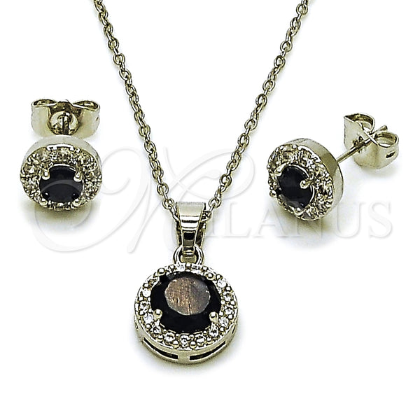 Juego de Arete y Dije de Adulto 10.349.0001.4 Rodio Laminado, Diseño de Cluster y Rolo, con Zirconia Cubica Negro y Blanca, Pulido, Rodinado