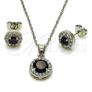 Juego de Arete y Dije de Adulto 10.349.0001.4 Rodio Laminado, Diseño de Cluster y Rolo, con Zirconia Cubica Negro y Blanca, Pulido, Rodinado