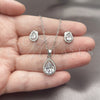 Juego de Arete y Dije de Adulto 10.349.0002 Rodio Laminado, Diseño de Gota y Cluster, con Zirconia Cubica Blanca y Micro Pave Blanca, Pulido, Rodinado