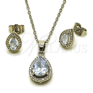 Juego de Arete y Dije de Adulto 10.349.0002 Rodio Laminado, Diseño de Gota y Cluster, con Zirconia Cubica Blanca y Micro Pave Blanca, Pulido, Rodinado