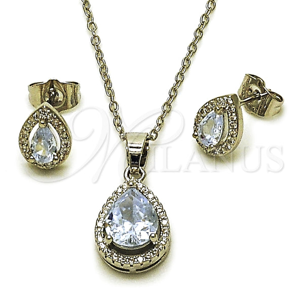 Juego de Arete y Dije de Adulto 10.349.0002 Rodio Laminado, Diseño de Gota y Cluster, con Zirconia Cubica Blanca y Micro Pave Blanca, Pulido, Rodinado