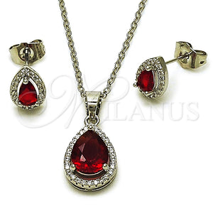 Juego de Arete y Dije de Adulto 10.349.0002.1 Rodio Laminado, Diseño de Gota y Cluster, con Zirconia Cubica Granate y Micro Pave Blanca, Pulido, Rodinado