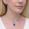 Juego de Arete y Dije de Adulto 10.349.0002.3 Rodio Laminado, Diseño de Gota y Cluster, con Zirconia Cubica Zafiro Azul y Micro Pave Blanca, Pulido, Rodinado