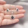 Juego de Arete y Dije de Adulto 10.349.0002.4 Rodio Laminado, Diseño de Gota y Cluster, con Zirconia Cubica Negro y Micro Pave Blanca, Pulido, Rodinado