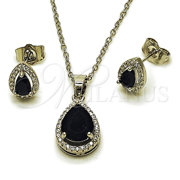 Juego de Arete y Dije de Adulto 10.349.0002.4 Rodio Laminado, Diseño de Gota y Cluster, con Zirconia Cubica Negro y Micro Pave Blanca, Pulido, Rodinado