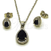 Juego de Arete y Dije de Adulto 10.349.0002.4 Rodio Laminado, Diseño de Gota y Cluster, con Zirconia Cubica Negro y Micro Pave Blanca, Pulido, Rodinado