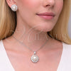 Juego de Arete y Dije de Adulto 10.349.0005 Rodio Laminado, Diseño de Flor y Cluster, con Perla Marfil y Zirconia Cubica Blanca, Pulido, Rodinado