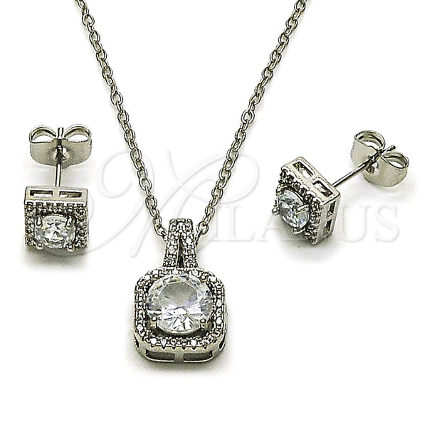 Juego de Arete y Dije de Adulto 10.349.0007 Rodio Laminado, Diseño de Cluster, con Zirconia Cubica Blanca y Micro Pave Blanca, Pulido, Rodinado