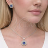 Juego de Arete y Dije de Adulto 10.349.0008 Rodio Laminado, Diseño de Cluster, con Zirconia Cubica Zafiro Azul y Blanca, Pulido, Rodinado