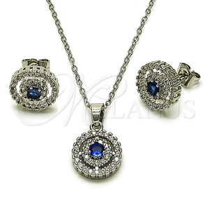 Juego de Arete y Dije de Adulto 10.349.0008 Rodio Laminado, Diseño de Cluster, con Zirconia Cubica Zafiro Azul y Blanca, Pulido, Rodinado