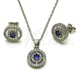 Juego de Arete y Dije de Adulto 10.349.0008 Rodio Laminado, Diseño de Cluster, con Zirconia Cubica Zafiro Azul y Blanca, Pulido, Rodinado