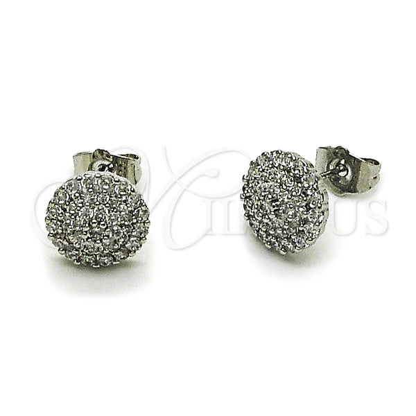 Arete Dormilona 02.349.0010 Rodio Laminado, Diseño de Flor, con Zirconia Cubica Blanca, Pulido, Rodinado