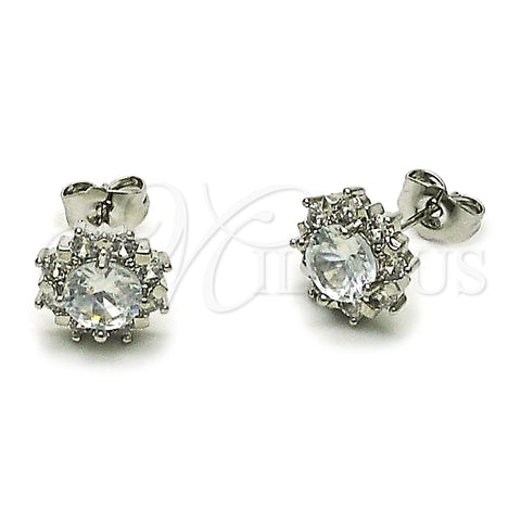 Arete Dormilona 02.349.0011 Rodio Laminado, Diseño de Flor y Cluster, con Zirconia Cubica Blanca, Pulido, Rodinado