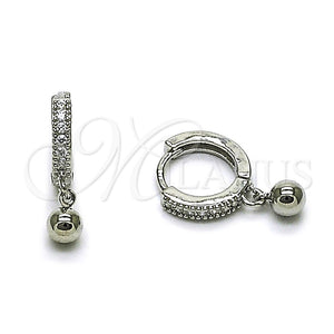 Argolla Huggie 02.349.0018.14 Rodio Laminado, Diseño de Bola, con Zirconia Cubica Blanca, Pulido, Rodinado