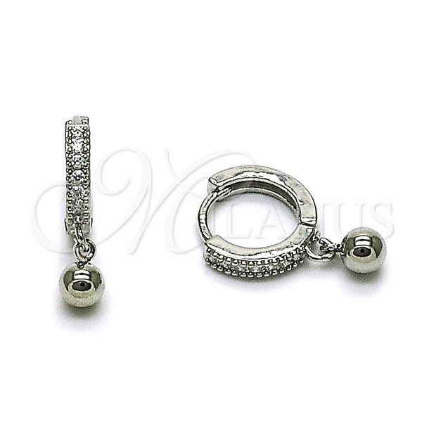 Argolla Huggie 02.349.0018.14 Rodio Laminado, Diseño de Bola, con Zirconia Cubica Blanca, Pulido, Rodinado