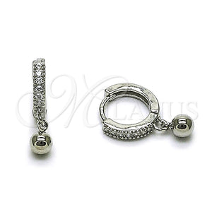 Argolla Huggie 02.349.0018.14 Rodio Laminado, Diseño de Bola, con Zirconia Cubica Blanca, Pulido, Rodinado