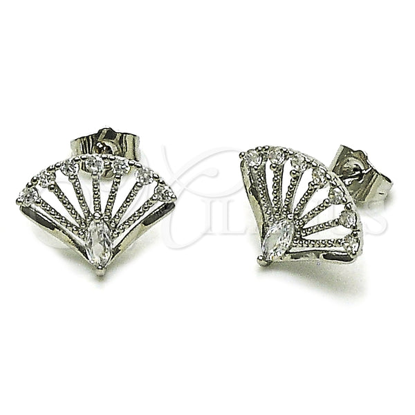 Arete Dormilona 02.349.0020 Rodio Laminado, Diseño de Pavo Real, con Zirconia Cubica Blanca, Pulido, Rodinado