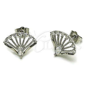Arete Dormilona 02.349.0020 Rodio Laminado, Diseño de Pavo Real, con Zirconia Cubica Blanca, Pulido, Rodinado