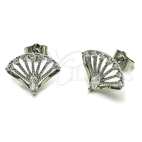 Arete Dormilona 02.349.0020 Rodio Laminado, Diseño de Pavo Real, con Zirconia Cubica Blanca, Pulido, Rodinado