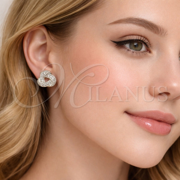 Arete Dormilona 02.349.0021 Rodio Laminado, Diseño de Nudo, con Zirconia Cubica Blanca, Pulido, Rodinado