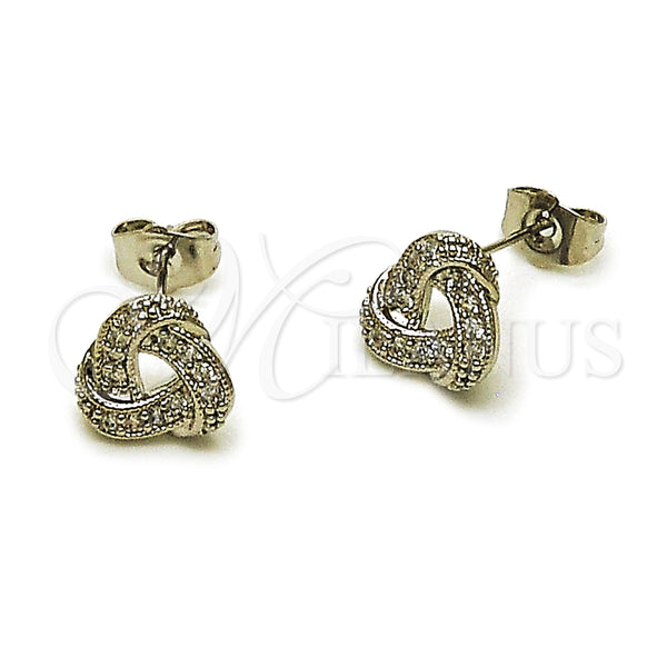 Arete Dormilona 02.349.0021 Rodio Laminado, Diseño de Nudo, con Zirconia Cubica Blanca, Pulido, Rodinado