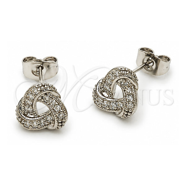 Arete Dormilona 02.349.0021 Oro Laminado Blanco, Diseño de Nudo, con Zirconia Cubica Blanca, Pulido, Rodinado