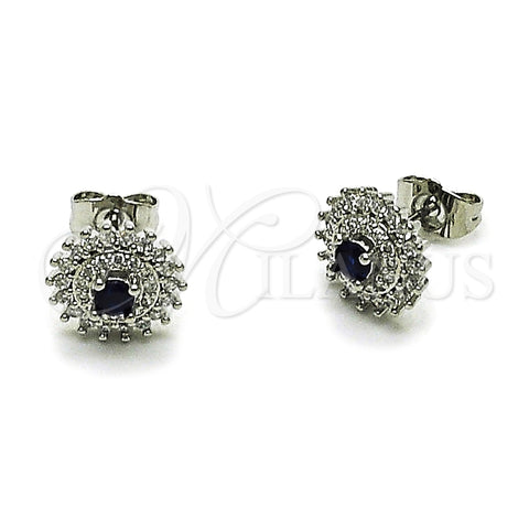 Arete Dormilona 02.349.0022.2 Rodio Laminado, Diseño de Cluster, con Zirconia Cubica Zafiro Azul y Blanca, Pulido, Rodinado