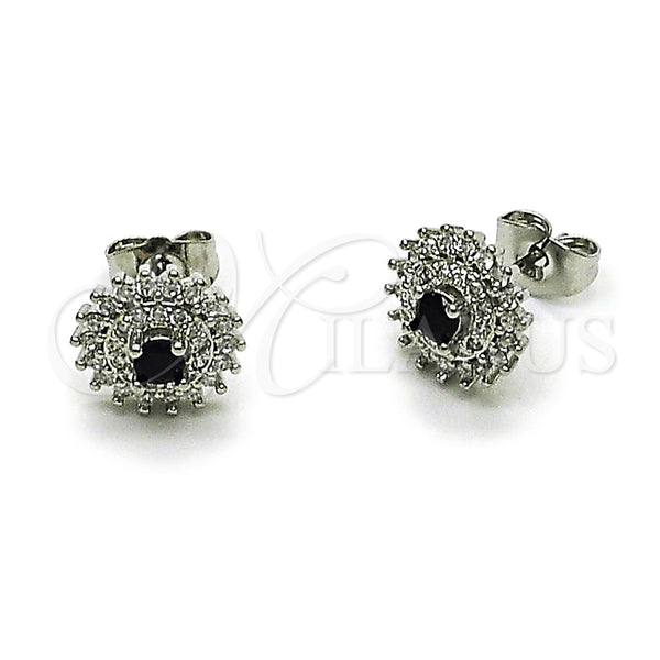 Arete Dormilona 02.349.0022.3 Rodio Laminado, Diseño de Cluster, con Zirconia Cubica Negro y Blanca, Pulido, Rodinado
