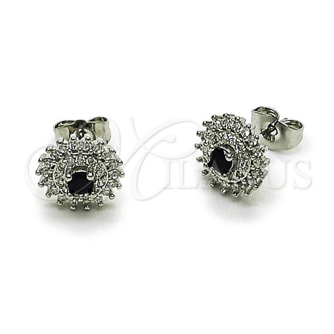 Arete Dormilona 02.349.0022.3 Rodio Laminado, Diseño de Cluster, con Zirconia Cubica Negro y Blanca, Pulido, Rodinado