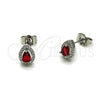 Arete Dormilona 02.349.0023 Rodio Laminado, Diseño de Gota y Cluster, con Zirconia Cubica Granate y Micro Pave Blanca, Pulido, Rodinado