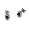 Arete Dormilona 02.349.0023.3 Rodio Laminado, Diseño de Gota y Cluster, con Zirconia Cubica Negro y Micro Pave Blanca, Pulido, Rodinado