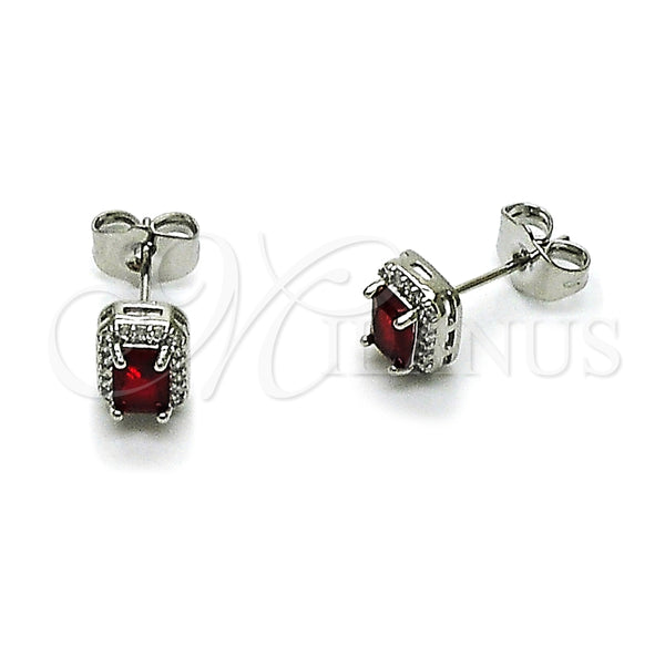 Arete Dormilona 02.349.0024.1 Rodio Laminado, Diseño de Cluster, con Zirconia Cubica Granate y Micro Pave Blanca, Pulido, Rodinado
