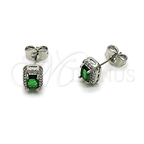 Arete Dormilona 02.349.0024.2 Rodio Laminado, Diseño de Cluster, con Zirconia Cubica Verde y Micro Pave Blanca, Pulido, Rodinado