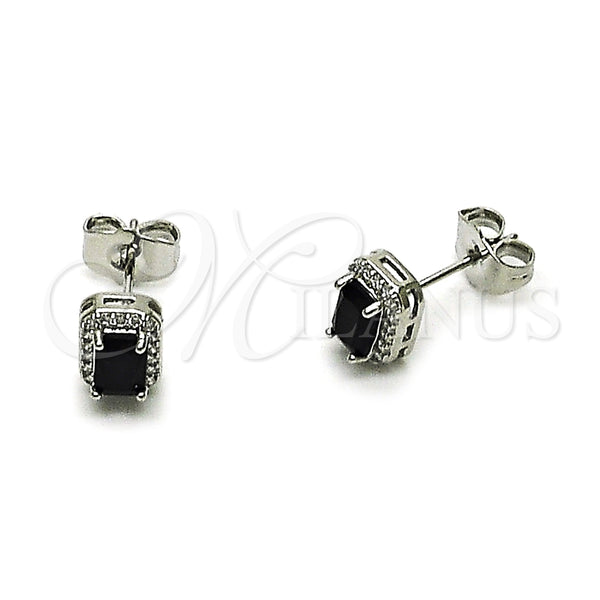 Arete Dormilona 02.349.0024.4 Rodio Laminado, Diseño de Cluster, con Zirconia Cubica Negro y Micro Pave Blanca, Pulido, Rodinado
