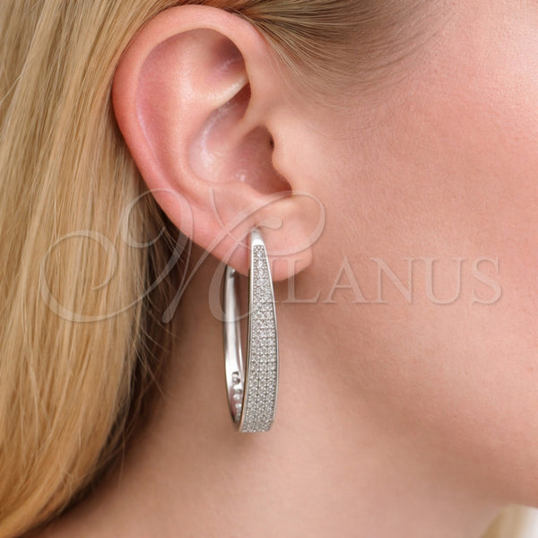 Argolla Huggie 02.237.0071.1.18 Rodio Laminado, con Micro Pave Blanca, Pulido, Rodinado