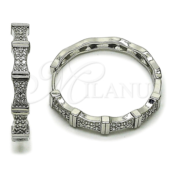 Argolla Huggie 02.237.0072.1.30 Rodio Laminado, con Micro Pave Blanca, Pulido, Rodinado