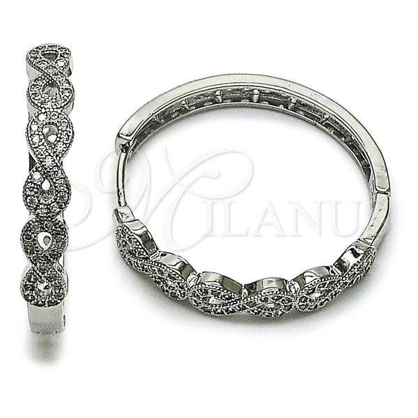 Argolla Huggie 02.237.0073.1.35 Rodio Laminado, Diseño de Infinito, con Micro Pave Blanca, Pulido, Rodinado