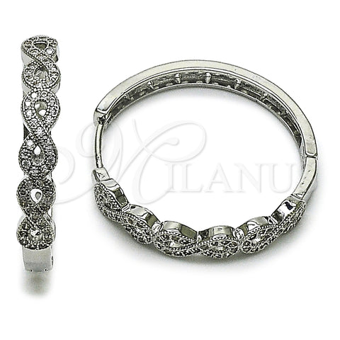 Argolla Huggie 02.237.0073.1.35 Rodio Laminado, Diseño de Infinito, con Micro Pave Blanca, Pulido, Rodinado