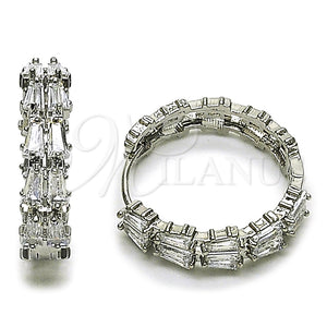Argolla Huggie 02.237.0069.1.25 Rodio Laminado, Diseño de Baguette, con Zirconia Cubica Blanca, Pulido, Rodinado