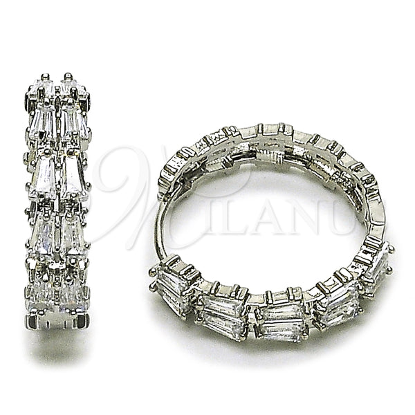 Argolla Huggie 02.237.0069.1.25 Rodio Laminado, Diseño de Baguette, con Zirconia Cubica Blanca, Pulido, Rodinado