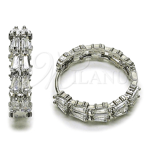 Argolla Huggie 02.237.0069.1.25 Rodio Laminado, Diseño de Baguette, con Zirconia Cubica Blanca, Pulido, Rodinado