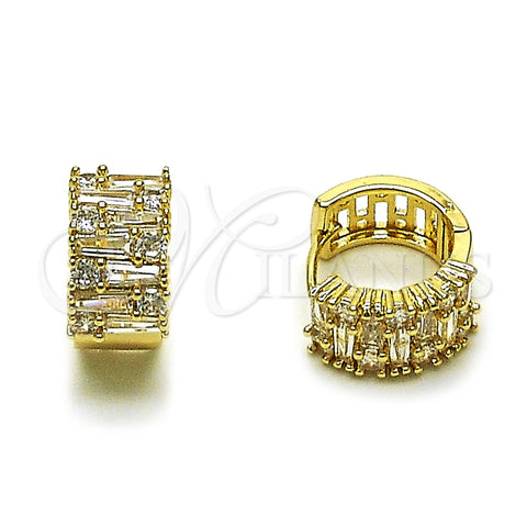 Argolla Huggie 02.237.0075.15 Oro Laminado, Diseño de Baguette, con Zirconia Cubica Blanca, Pulido, Tono Dorado