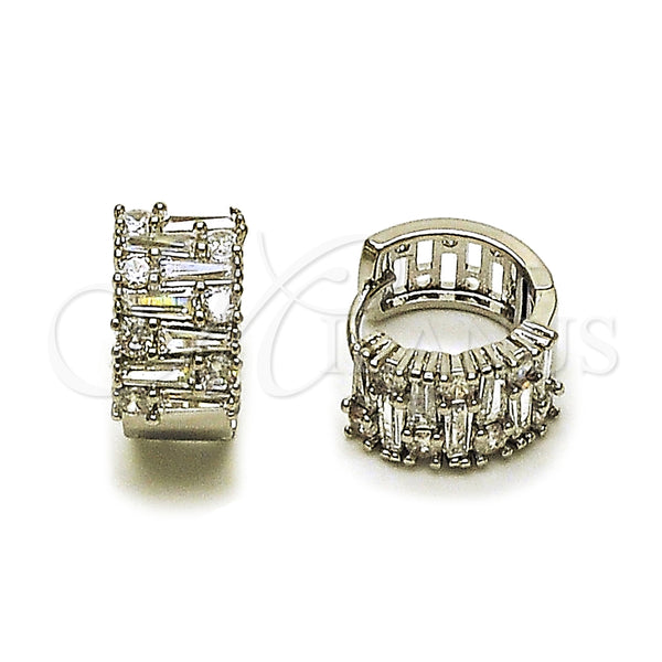 Argolla Huggie 02.237.0075.1.15 Rodio Laminado, Diseño de Baguette, con Zirconia Cubica Blanca, Pulido, Rodinado