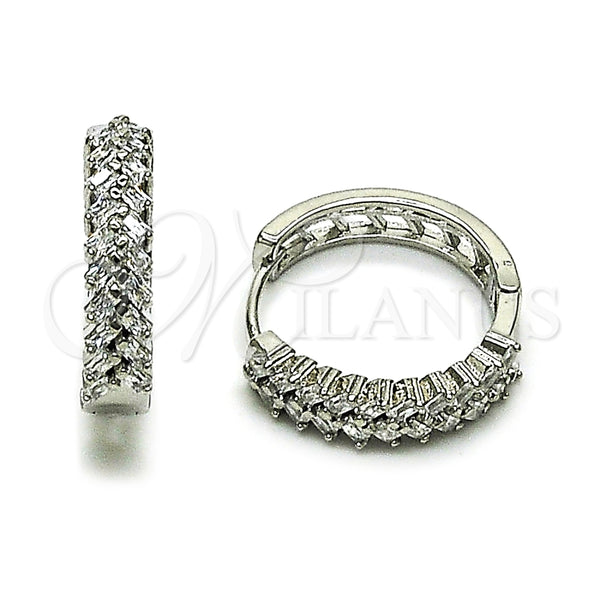 Argolla Huggie 02.237.0054.1.20 Rodio Laminado, Diseño de Baguette, con Zirconia Cubica Blanca, Pulido, Rodinado