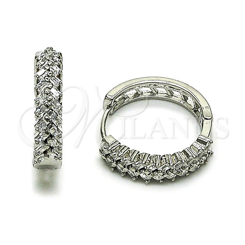 Argolla Huggie 02.237.0054.1.20 Rodio Laminado, Diseño de Baguette, con Zirconia Cubica Blanca, Pulido, Rodinado