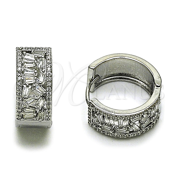 Argolla Huggie 02.237.0064.1.20 Rodio Laminado, Diseño de Baguette, con Zirconia Cubica Blanca, Pulido, Rodinado