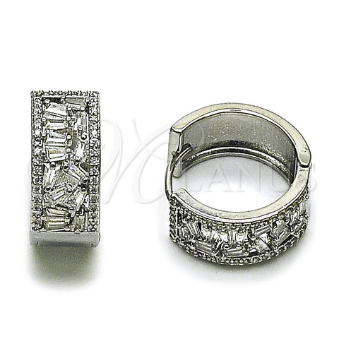 Argolla Huggie 02.237.0064.1.20 Rodio Laminado, Diseño de Baguette, con Zirconia Cubica Blanca, Pulido, Rodinado