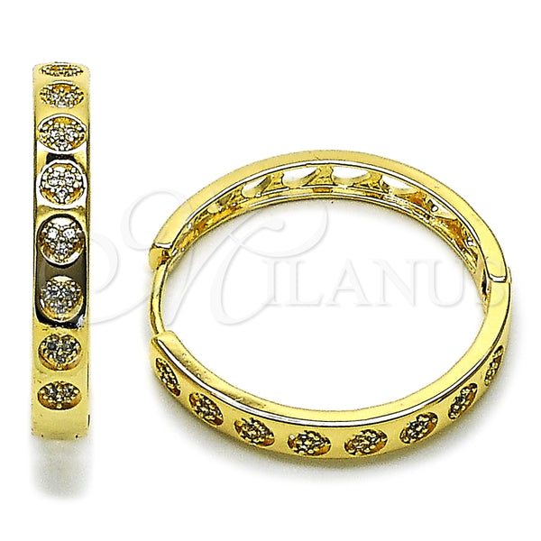 Argolla Huggie 02.237.0077.30 Oro Laminado, Diseño de Corazón, con Micro Pave Blanca, Pulido, Tono Dorado