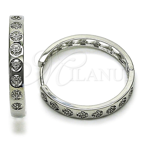 Argolla Huggie 02.237.0077.1.30 Rodio Laminado, Diseño de Corazón, con Micro Pave Blanca, Pulido, Rodinado